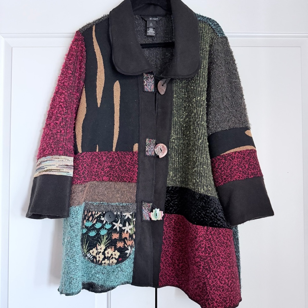 Ali Miles Multicolor Patchwork Cardigan Size Xl - image 2